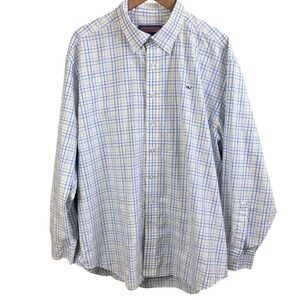 Vineyard Vines Blue Yelow Striped Whale Shirt Long Sleeve Button Collar Size XXL